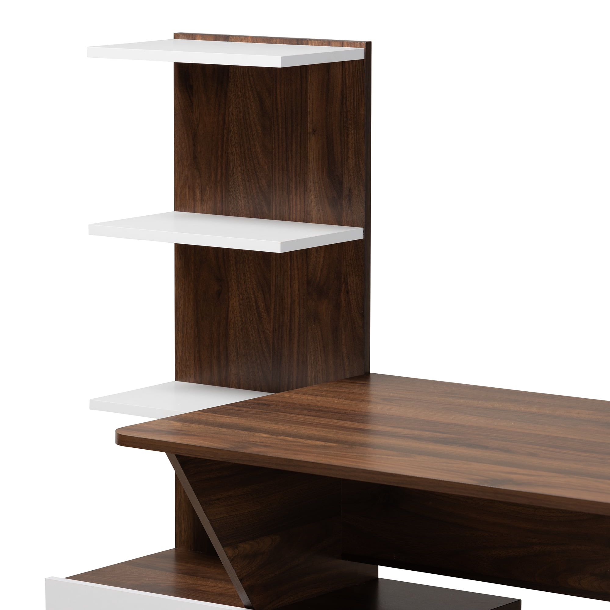 Baxton Studio Tobias Contemporary 23.6 in MDF Portable Computer Desk with Storage, White/Walnut Brown