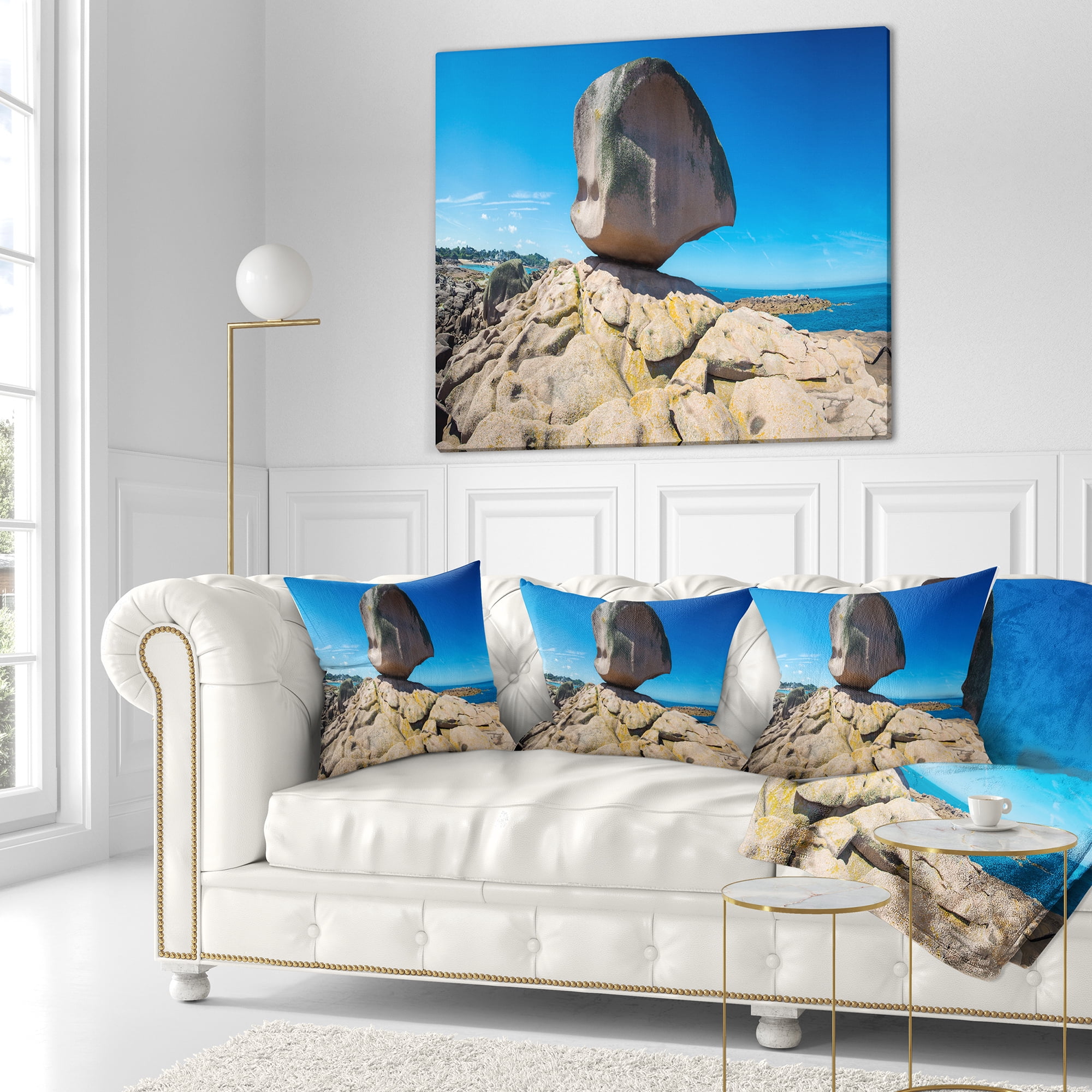 Designart Pink Rock in Tregastel - Landscape Photo Throw Pillow - 16x16