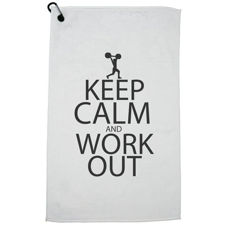 Iconic Keep Calm and Work Out Weight Lifting Golf Towel with Carabiner (Best Weight Lifting For Golf)