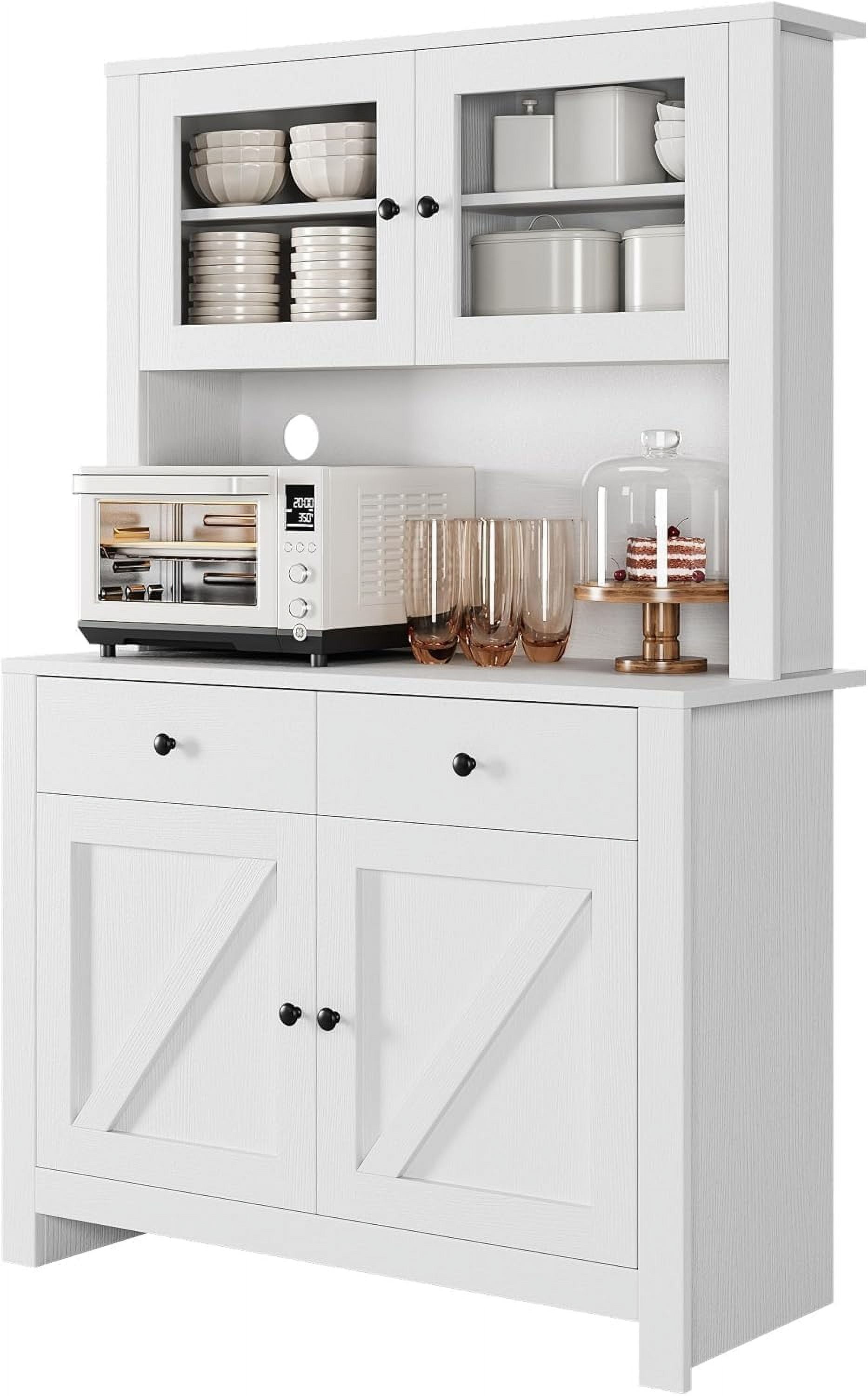 Affordable Choices Versatile Kitchen Food Cabinet with Microwave Stand – Freestanding Storage Cabinet with Drawers and Adjustable Shelves, Perfect for Dining Rooms and Buffets, White Finish