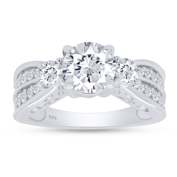Round Cut Lab Created Moissinate Diamond 3-Stone Wedding Engagement Ring In 14K White Gold Over Sterling Silver(G-H Color,VVS1 Clarity,2.00 Cttw)-4