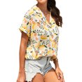 thumbnail image 4 of QAFOPEH Women Hawaiian Printed Lapel Collar Short Sleeve Single-Breasted Beach Top, 4 of 5