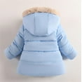 thumbnail image 4 of Girls' Cotton Down Coat Winter Thick Warm Faux-fur Trim Hooded Jacket with Pocket Windproof Full-zip Windbreaker (4 Years, Blue), 4 of 7