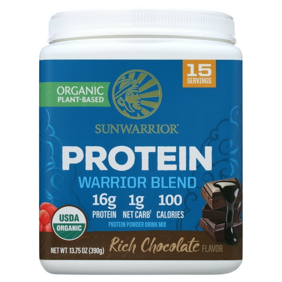 Sunwarrior Organic Chocolate Protein Powder | Superfood, Vegan Plant-based Protein Powder, Chocolate, 13.75oz