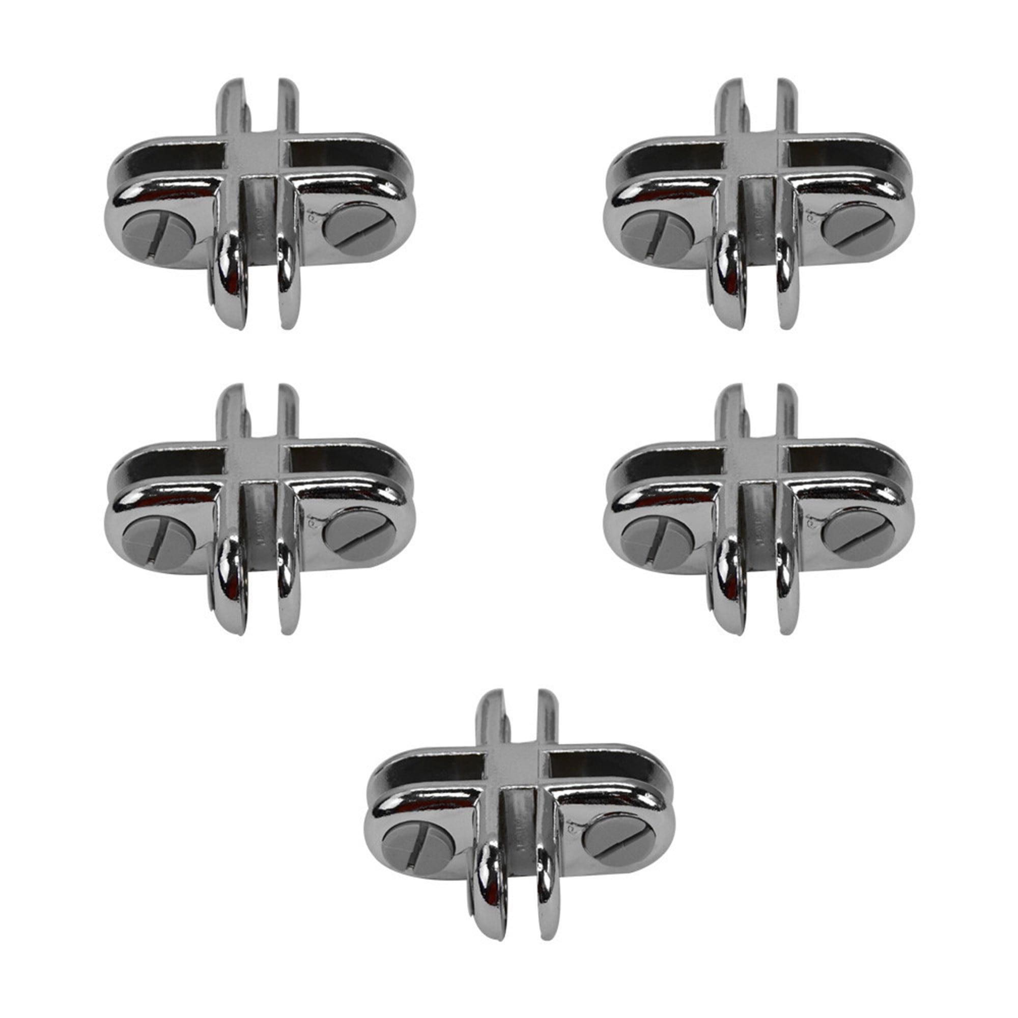 Set Of 5 Pc Chrome 4-Way Glass Display Inside Connector 3/16 Inch Tempered Glass 