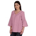 thumbnail image 4 of Moomaya Bell Sleeve Cotton Tunic For Womens V-neck Plain Summer Schiffli Top, 4 of 8