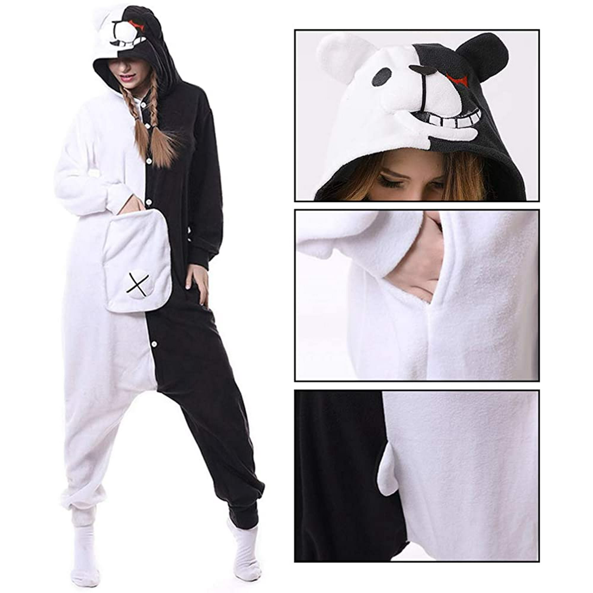 WEIS Anime Monokuma Cosplay Flannel Cloak Hoodies Onesie Black White Bear Pajamas Walmart