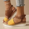 thumbnail image 2 of Bmisegm Ladies Weave Open Toe Hook Loop Summer Slope Heel Thick Soled Wedges Sandals Womens Sandals Summer Yellow 7, 2 of 8