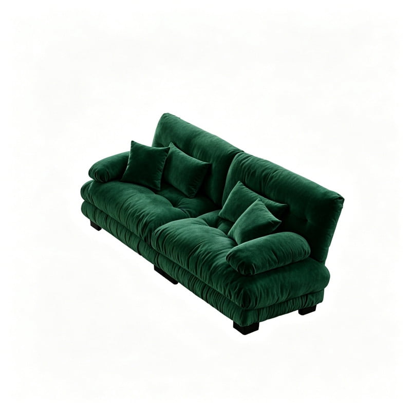 ANPPORT Cloud Couch Sleeper Sofa, Chenille Green 2-Seater Modular Sofa, 2 Lumbar pillows, 2 Pillows, Comfy Deep Seat Cloud Sofa, Convertible L-Shaped Floor Couch for Living Room