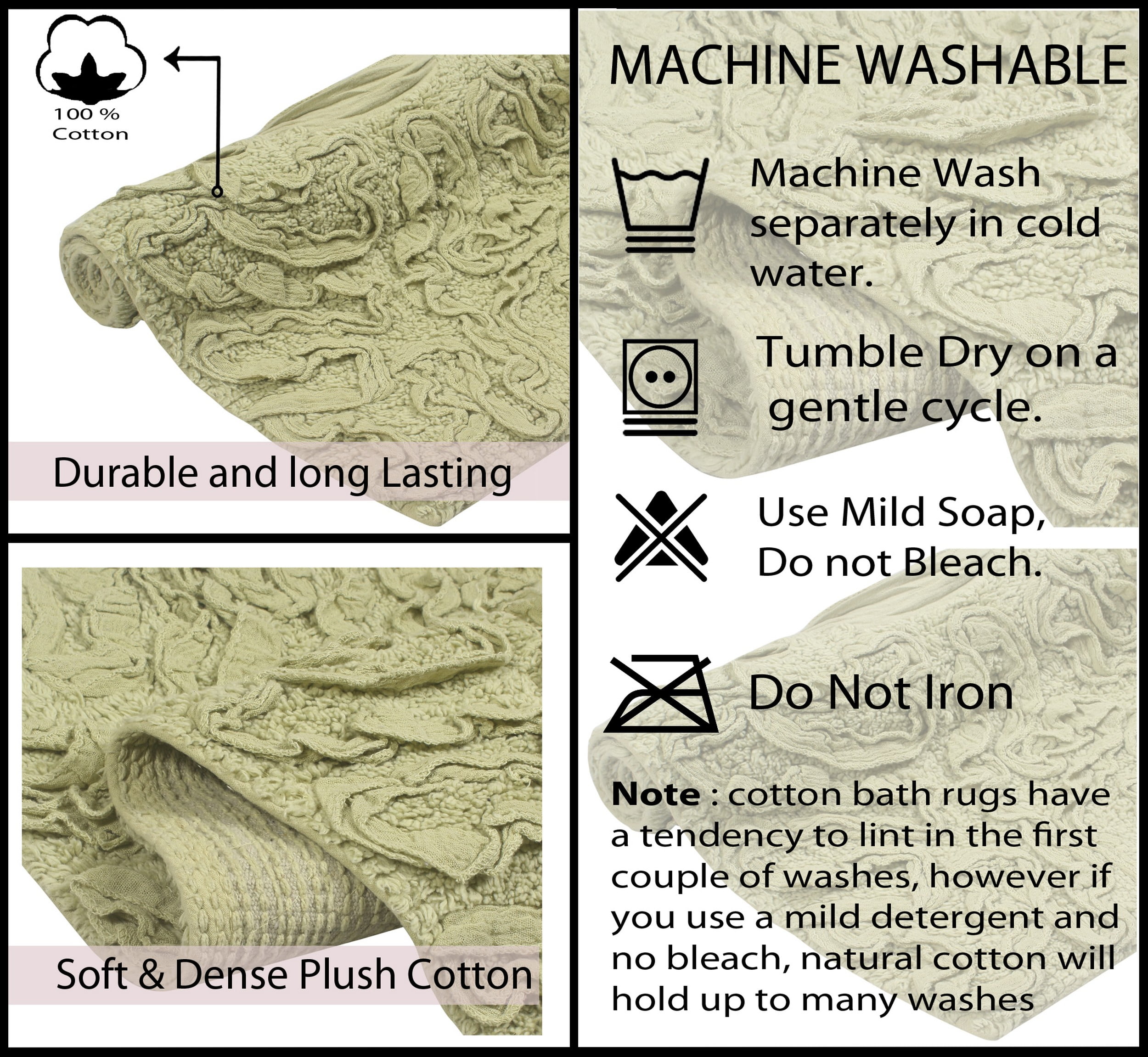 Home Weavers Bell Flower Collection 100% Cotton Non-Slip Bathroom Rug Set Machine Washable Bathroom Rug-17"x24", Bath Rug- 21"x34", Bathroom Rug- 24"x40", Green Color 3 Piece Bath rug set