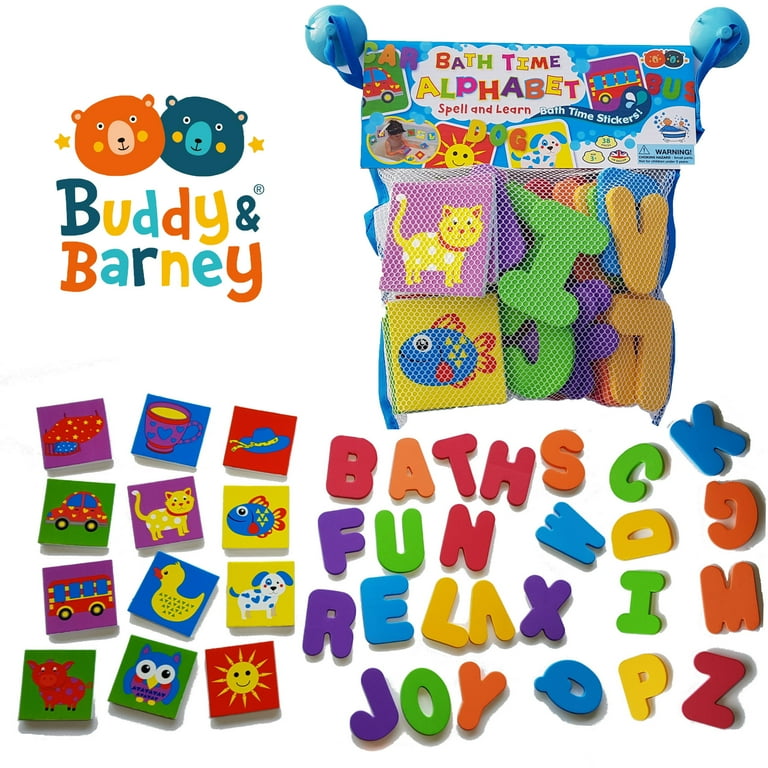 Buddy & Barney: Alphabet Bath Time Stickers - 38 Reusable Foam Stickers, Mesh Storage Bag, ABC & Animal, Fun Tub & Water Toy, Toddlers & Kids Age 3+ Buddy & Barney: Alphabet Bath Time Stickers - 38 Reusable Foam Stickers, Mesh Storage Bag, ABC & Animal, Fun Tub & Water Toy, Toddlers & Kids Age 3+