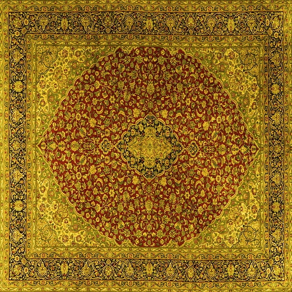 Ahgly Company Indoor Square Persian Yellow Traditional Area Rugs, 7' Square