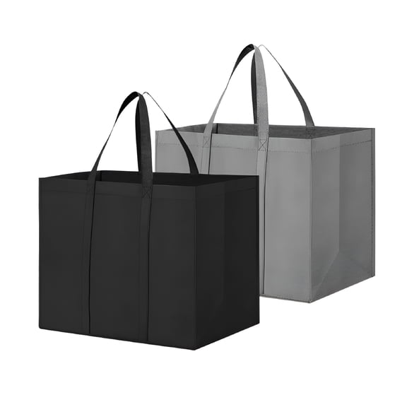 XIBUFE Reusable Grocery Bags with Reinforced Bottoms and Sturdy Handles in Black, 10-Pack