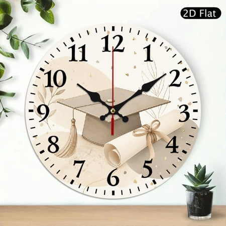 Patifu Boho Graduation Cap Scroll Wooden Wall Clock Silent Sweep Movement Home Decor 10x10in