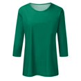 thumbnail image 4 of DENGDENG Womens Basic Tops Loose Fit 3/4 Length Sleeve Compression Shirts Woman Fall Crew Neck Solid Color Blouses Elbow T-Shirts Trendy Plus Size Clothes Dark Green S, 4 of 5