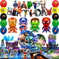 thumbnail image 1 of Superhero Birthday Decorations, 115Pcs Avengers Birthday Decorations & Tableware - Plates Napkins Tablecloth Balloons Banner Etc Party Supplies, 1 of 7