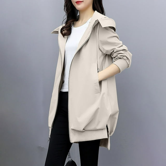 AherBiu Manteau Trench pour Femmes Léger Imperméable à Fermeture Éclair Vestes à Capuche d'Extérieur Imperméable de Voyage avec Poches