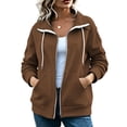 thumbnail image 5 of HappyYEE Women’s Lapel Zip Jacket - Drawstring Long Sleeve Coat Tops with Pockets - Loose Fall Daily Casual Outerwear, 5 of 9