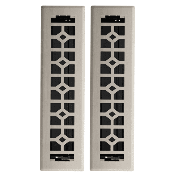 2in x 12in Templar Style Brushed Nickel Metal Heating and Cooling Air Floor Register (2 PACK) - Overall 3 7/16" x 13 1/8"
