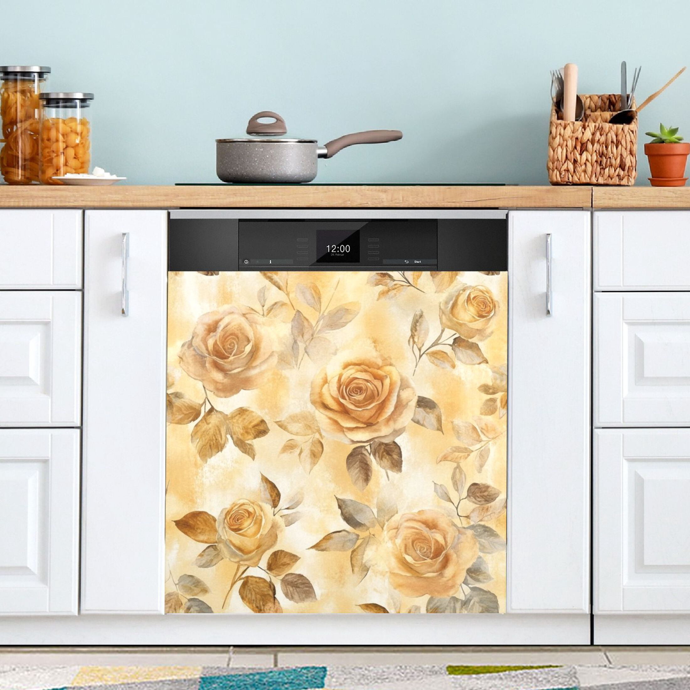 Dishwasher Magnetic Sticker 23x26 Inch Refrigerator Magnetic Sticker Washing Machine Magnetic Sticker Kitchen Panel Magnetic Sticker Home Decor Cartoon Yellow Roses Seamless