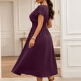 thumbnail image 5 of Women's Spring Casual Ruffle Short Sleeve Wrap V-Neck A-Line Loose Fit Swing Party Work Midi Dress Purple XL(XL), 5 of 5