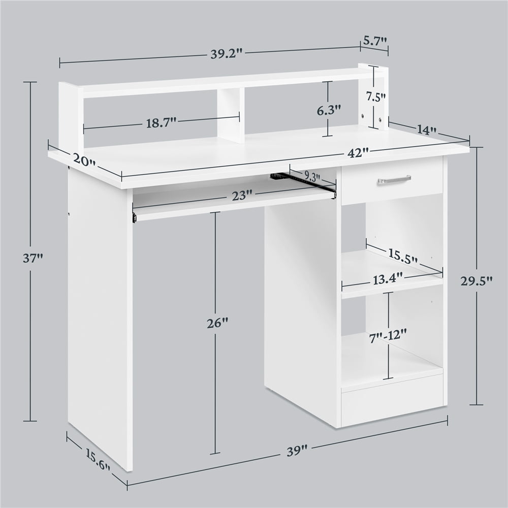Yaheetech Computer Desk Home Office Laptop Desktop Table with Drawers Storage Shelf Keyboard Tray, White