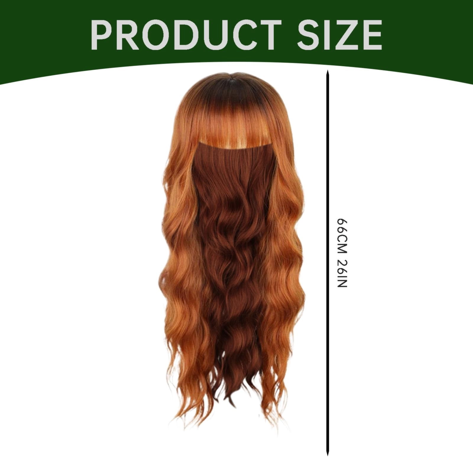 WEIWEIGG Gradient Coral Long Wavy Curly Wig with Bangs - 26 Inch, Dark Roots Wig for Women, Heat Resistant Synthetic Hair, Breathable, Lightweight, Natural Looking Adjustable Cap for Daily Wear