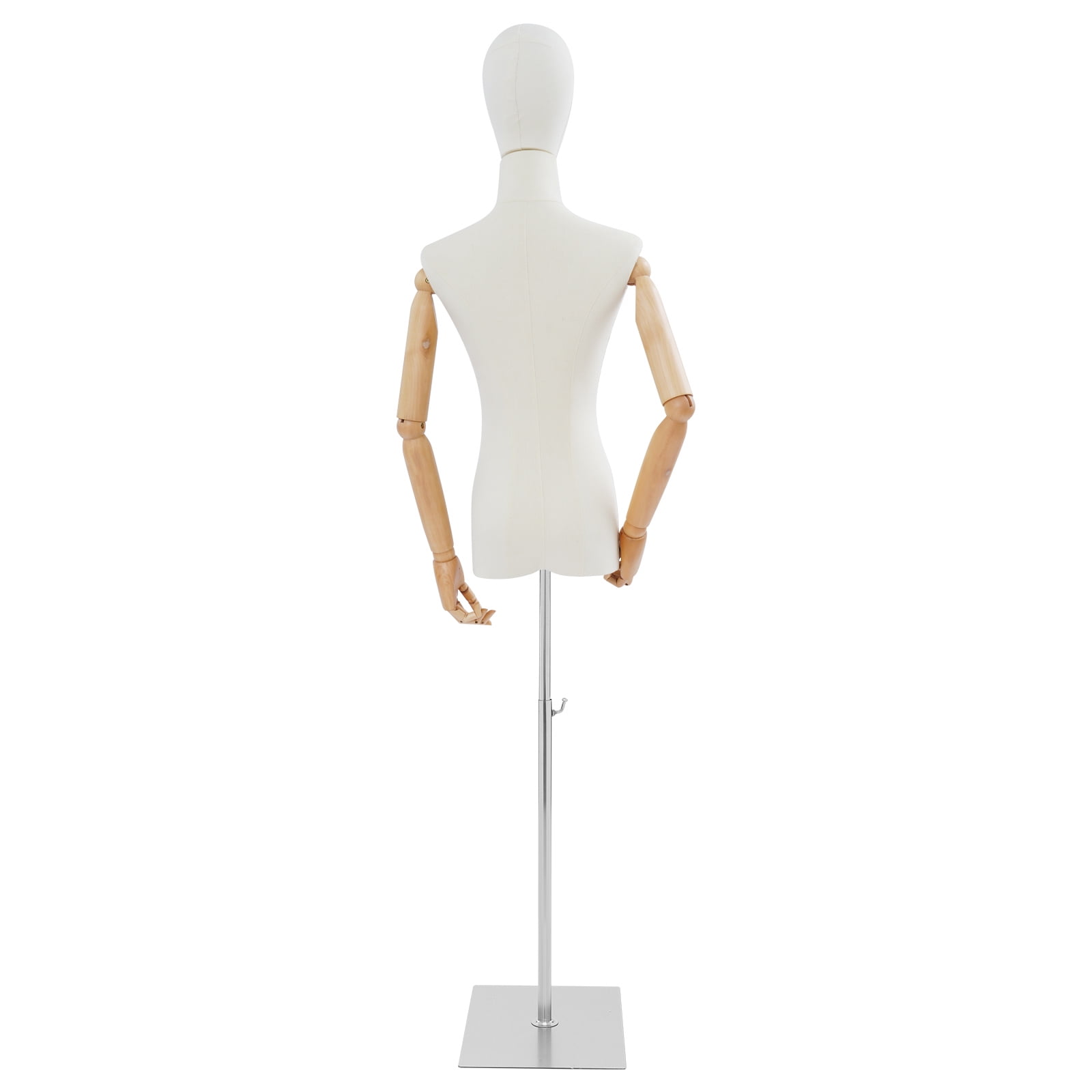Female Mannequin, Female Dress Form Display, Adjustable Height（White + Wood Color + Silver）