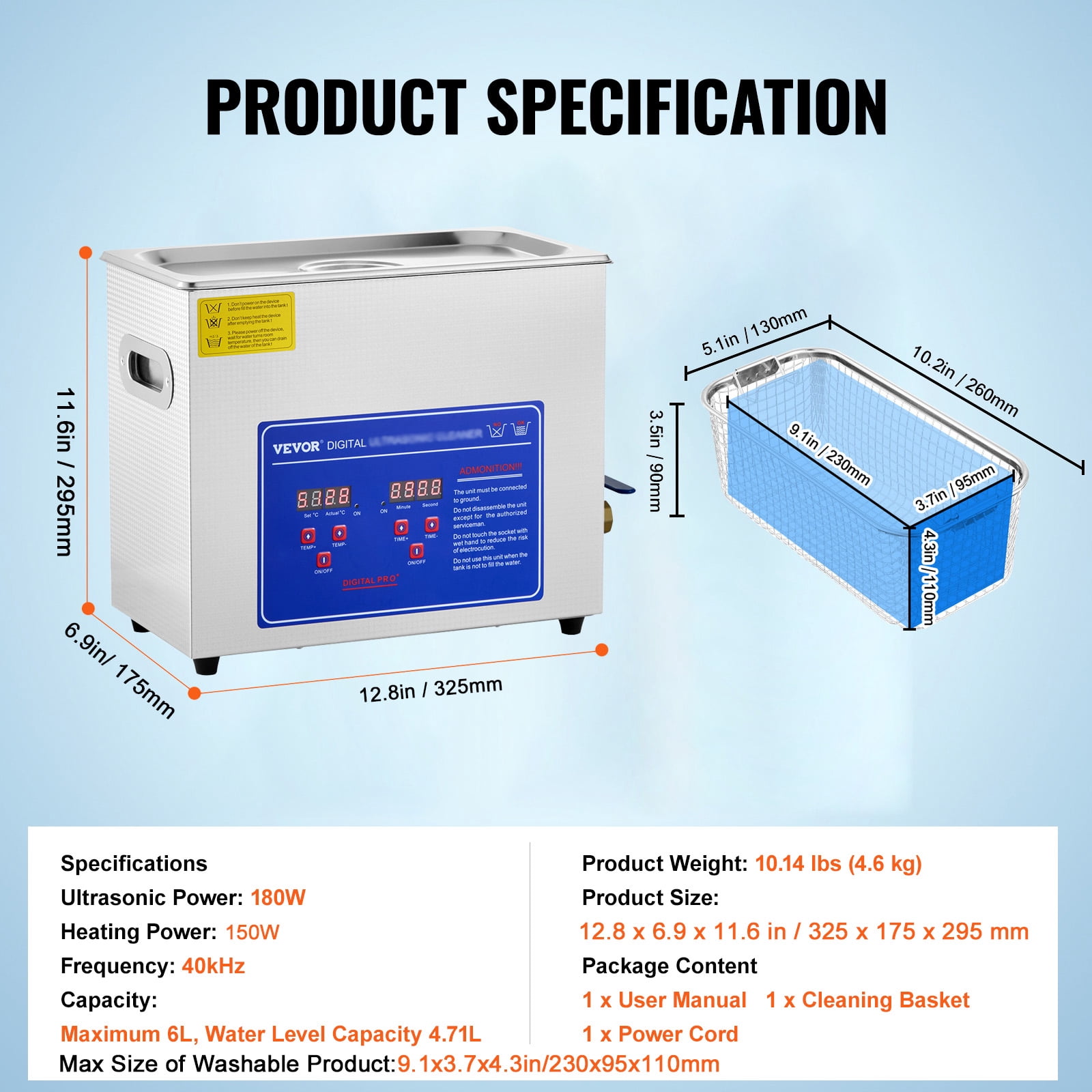 Digital Timer & Heater Equipped Ultrasonic Cleaner, KFFKFF Ultra Sonic Professional Jewelry Cleaning Device, Stainless Steel Warming Cleaner for Rings, Small Components, Circuit Board (6L)