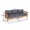 thumbnail image 3 of Christopher Knight Home Patio 3 Seater Sofa, Solid Wood Frame with Cushions, Dark Grey, 3 of 6