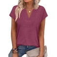 thumbnail image 2 of Turilly Trendy Solid V Neck T-Shirt for Women Women's Relaxed Fit Short Sleeve Soft Fabric Casual Daily Top, 2 of 6