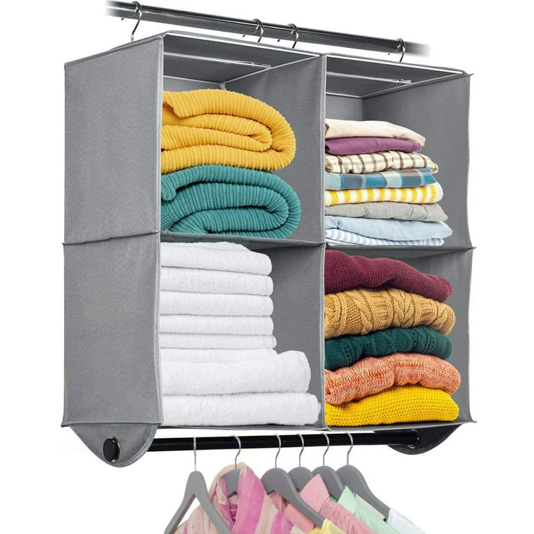 2-Pack 7-Shelf Hanging Closet Organizer with 5 Drawers, 4 Shelves, and 4 Side Pockets, Foldable Non-Woven Cloth Storage for Bedroom and Hallway