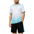 thumbnail image 1 of Odeerbi Niños Niñas Rápido Seco Juego de Entrenamiento de Fútbol Gradiente Geométrico Impresión Cuello En V Camiseta Shorts Conjunto Atlético Para 5-17 Años, 1 of 9