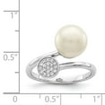 thumbnail image 5 of Finest Gold Sterling Silver Rhodium-Plated Polished with CZ & Acrylic Pearl Ring - Size 6, 5 of 5