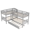 thumbnail image 3 of Twin Size L-Shaped Bunk bed  Frame with Trundle, Solid Wood Quad Bunk bed  Frame with Safety Guardrails and Ladde for Bedroom, Apartment, Mattress not included, No Spring Box Needed, Gray, 3 of 9