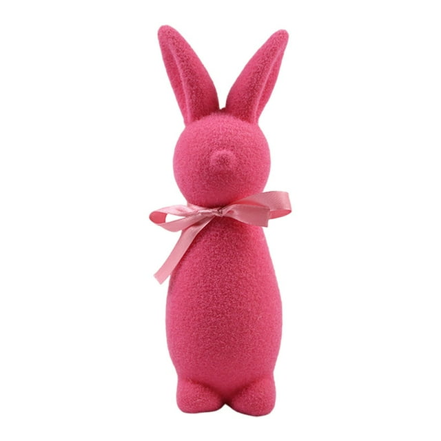 Lksixu Easter Decorations Flocked Bunny Statue with Bow Shiny Easter Bunny Desktop Decoration Flocked Foam Bunny Statue Easter Indoor Decoration 23 Cm 9 Inches Spring Decor for Party Holiday