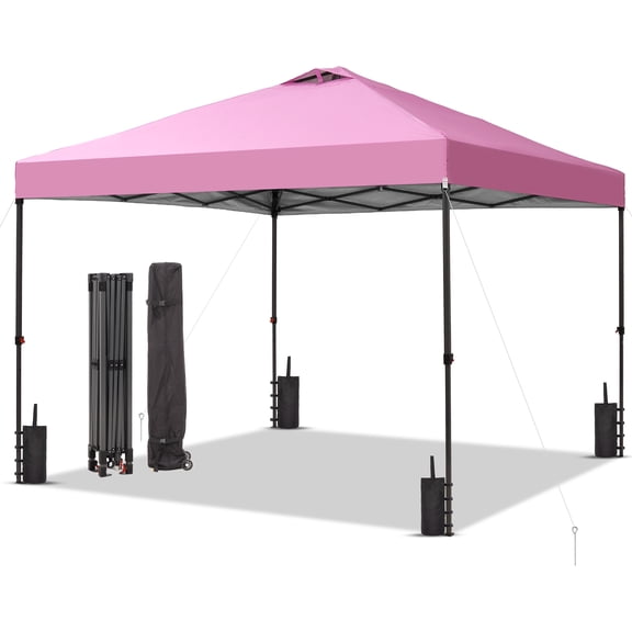 Outdoor Basic 12x12 Pop Up Canopy, One Push Set Up with Central Lock, Patio Canopy with Wheeled Bag, Outdoor Fldable Gazebo with Vent Top, Pink