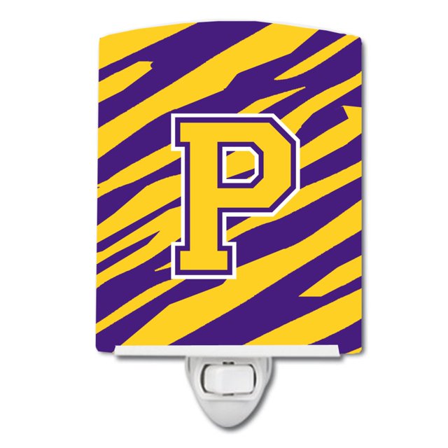 "Treasures Letter P Monogram-Tiger Stripe-Purple Gold Ceramic Night Light, 6x4, Multicolor" Caroline's Treasures CJ1022-PCNL