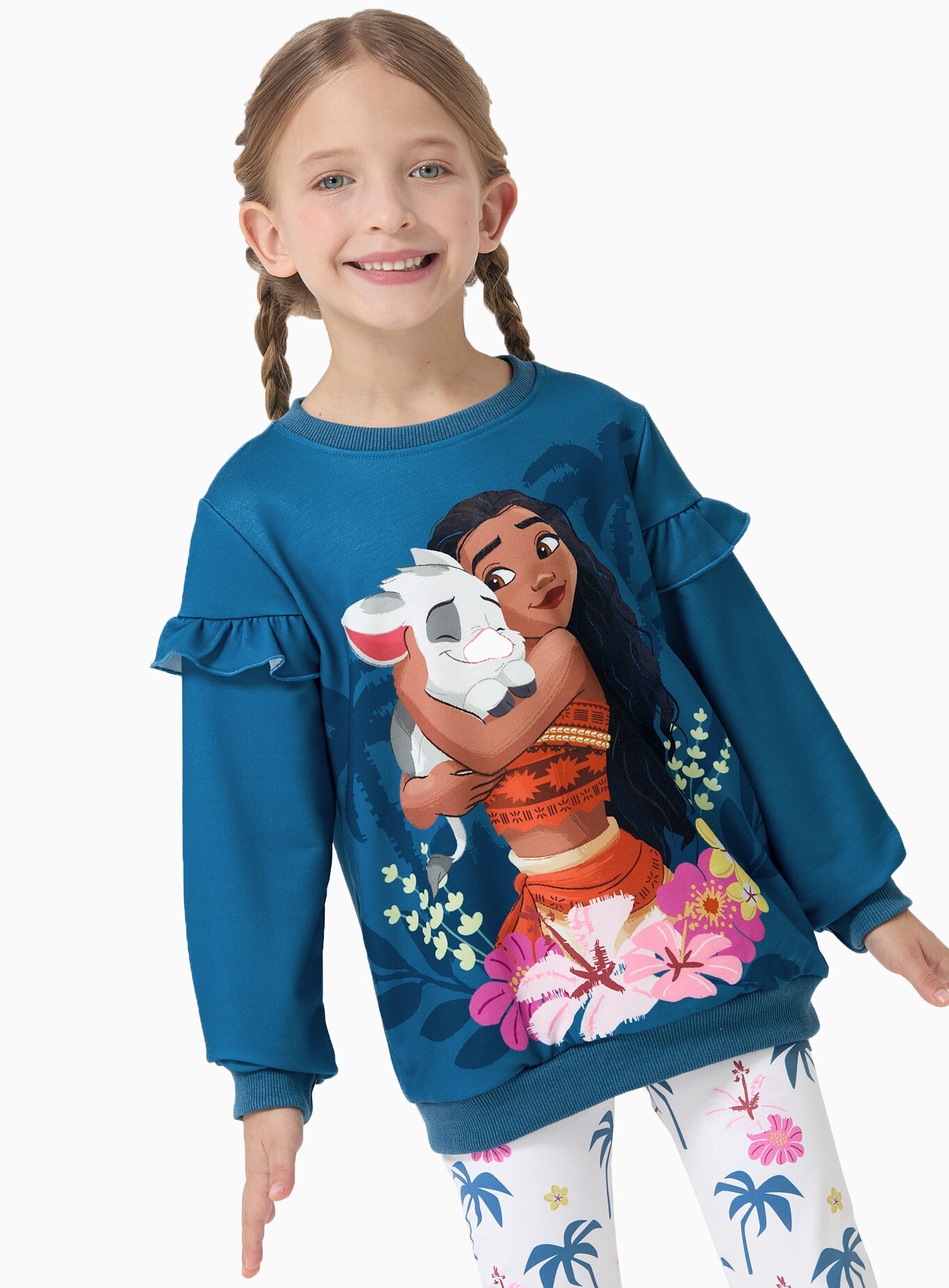 Disney Princess Toddler Girls Ruffle Sweatshirt and Leggings Moana Graphic Teal Outfit 2-Piece Set 3-4Y