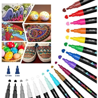 PINTASA 12 Brilliant Color Acrylic Paint Pens Quick-drying Fine Tip Markers - 0.7mm Vibrant Acrylic Pens for Rock Painting, Multi-Surface DIY Crafts