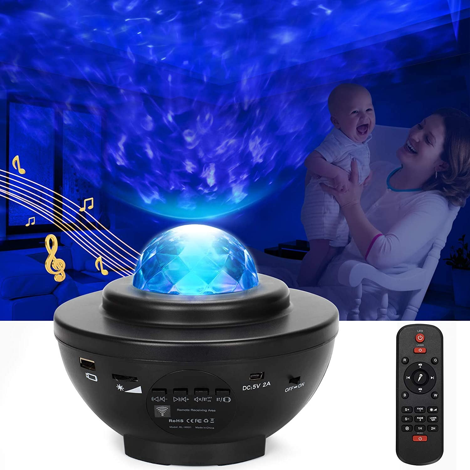 360° Colorful LED Galaxy Starry Night Light Projector Ocean Wave Lamp Remote 