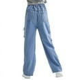 thumbnail image 3 of Rolanko Girls Jeans Denim Elastic Wasit Wide Leg Baggy Pants Kids Clothes 6-14 Years, 3 of 6