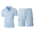 thumbnail image 6 of Zenithor Men's 2 Piece Rib Collar Shirts and Cargo Shorts Set Textured Short Sleeve Top Match Set Summer Beach Outfits S-3XL, 6 of 6