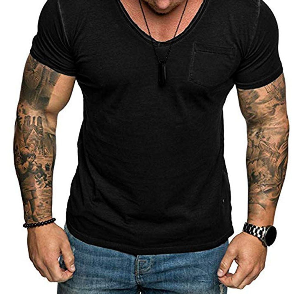 Black v neck t shirt with pocket hotsell