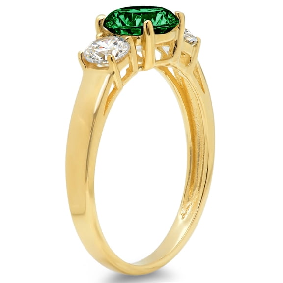 1.5 ct Round Cut Simulated Emerald Three-Stone Engagement Ring for Women in 18K Yellow Gold