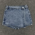 thumbnail image 6 of CPNG Girls Denim Culottes Washed Diagonal Button Design Elastic High Waist Summer Fashion Casual Loose Short Skirts(Light Blue,14-15 Years), 6 of 9