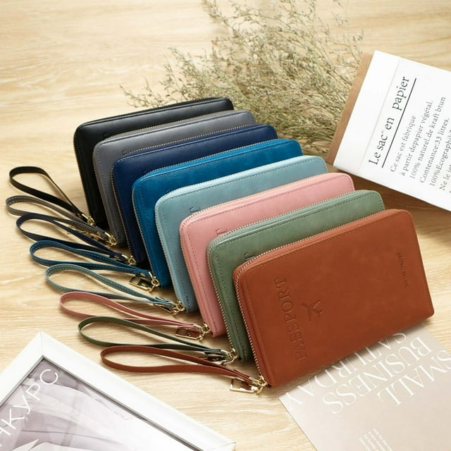 Sentmoon Passport Wallet Multifunctional Travel Organizer Secure Blocking Case for Passport and Phone Holders Large Capacity Card Slots Zippered Pouch for Travel Documents Convenient Slim