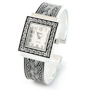 Silver Metal Western Style Decorated Square Face Women's Bangle Cuff Watch