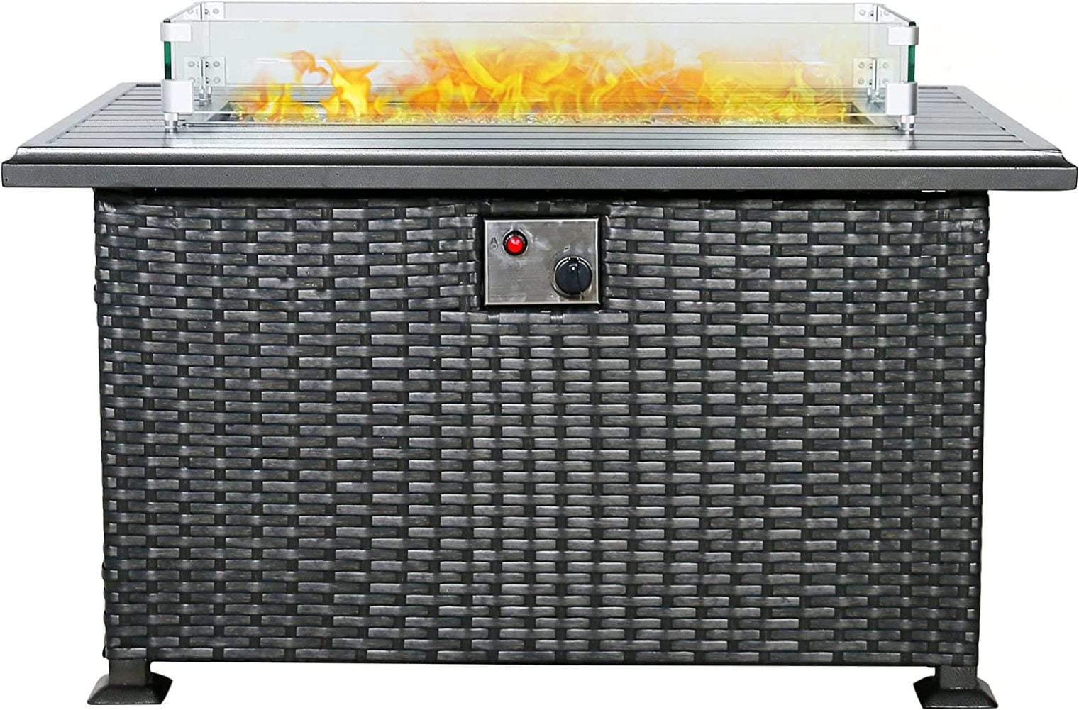 Patio Fire Table 44 inch Outdoor Furniture 50000 BTU Wicker Rectangle