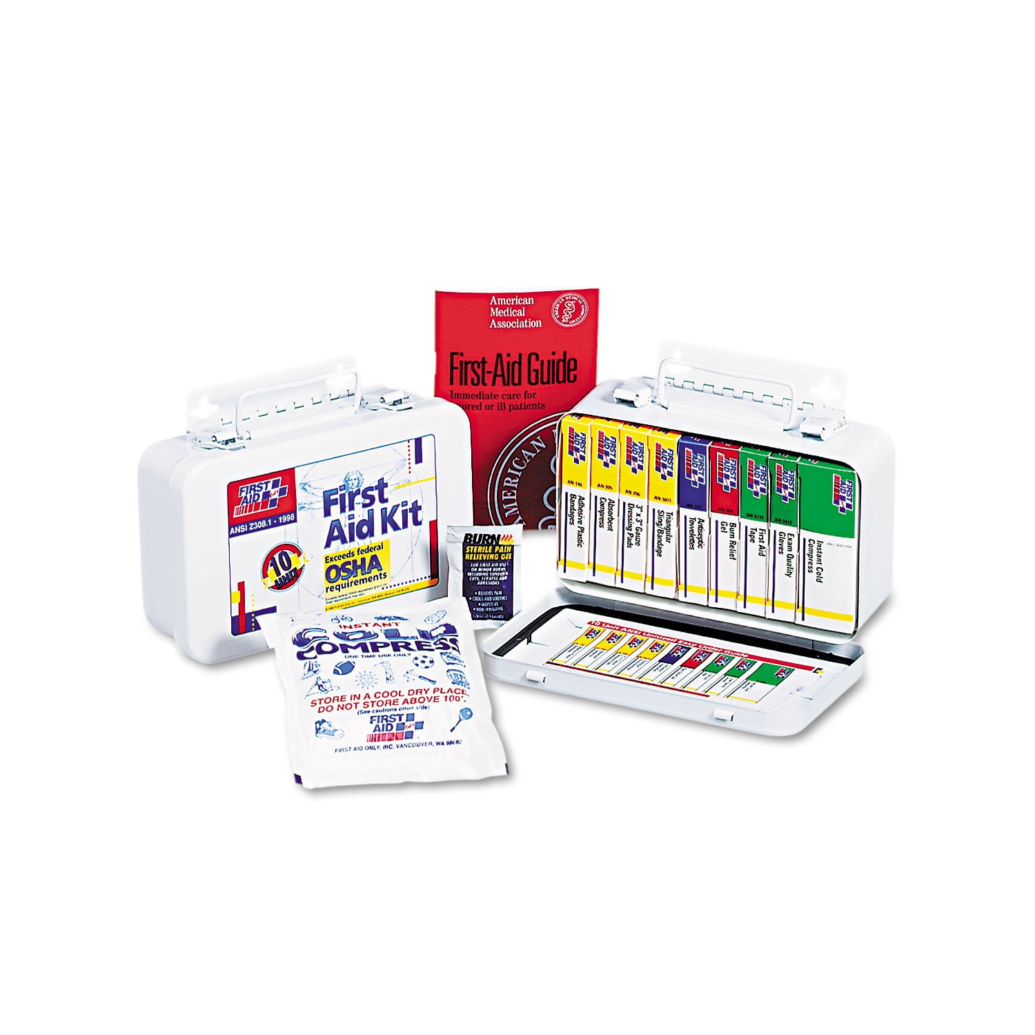 First Aid Only Unitized First Aid Kit for 10 People, 64-Pieces, OSHA/ANSI, Metal Case -FAO240AN